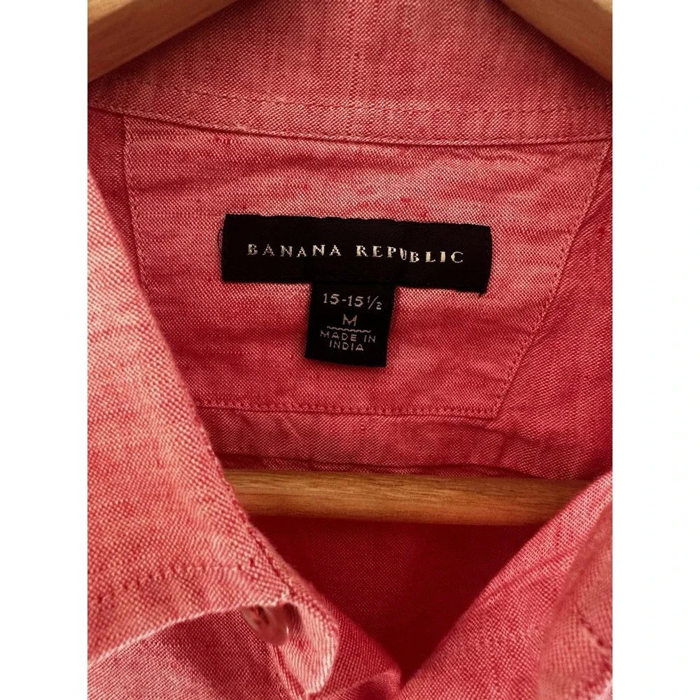 Banana Republic Linen Blend Button Front Shirt Men M Pink Coral Long‎ Sleeve
